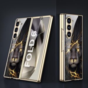 Samsung Galaxy Z Fold 6  With Glossy Black And Gold Lion Design Case