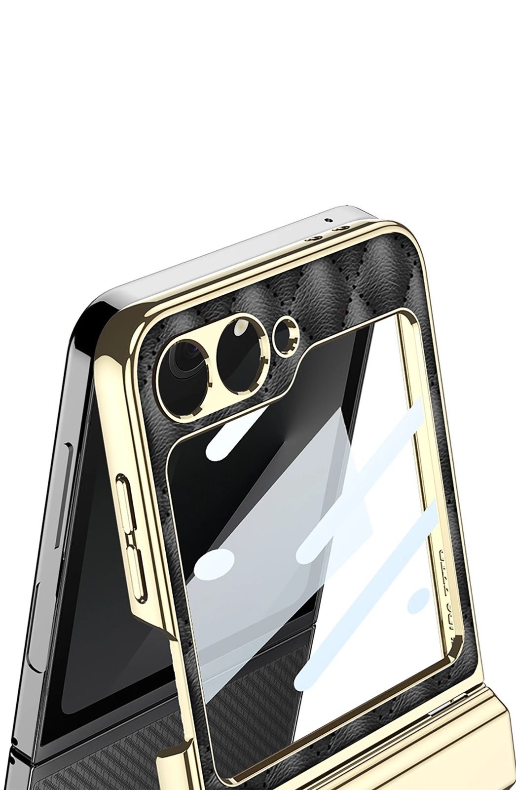 Samsung Galaxy Z Flip 5 Black Cushion Leather Styles With Inbuilt Front Screen Guard - Image 2