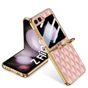 Samsung Galaxy Z Flip 6 Pink Cushion Leather Styles  With Inbuilt Front Screen Guard