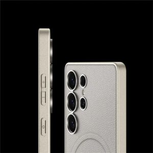 Samsung Galaxy S25 Ultra Light Grey Leather Styles With Inbuilt Magsafe Working