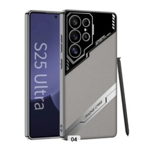 Samsung Galaxy S25 Ultra Light Grey Fancy Leather And Glossy Design Case