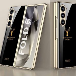 Samsung Galaxy Z Fold 6  With Glossy Black And Gold Deer Design Case