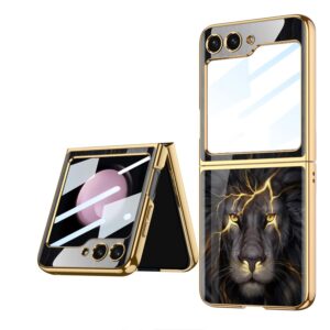Samsung Galaxy Z Flip 5  With Glossy Black  And Gold Lion With Inbuilt Front Sceen Guard
