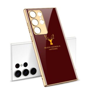 Samsung Galaxy S23 Ultra With Glossy Maroon  And Gold Deer Design Case