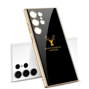 Samsung Galaxy S24 Ultra With Glossy Black And Gold Deer Design Case