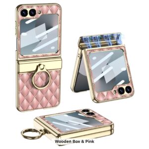 Samsung Galaxy Z Flip 6 Pink Cushion Leather Styles With Magnetic Hinge And Inbuilt Front Screen Guard
