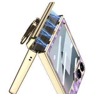 Samsung Galaxy Z Flip 6 Black Cushion Leather Styles With Magnetic Hinge And Inbuilt Front Screen Guard