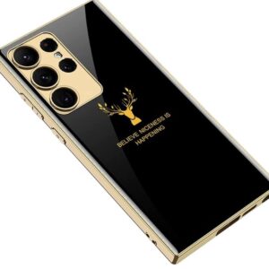 Samsung Galaxy S23 Ultra With Glossy Black And Gold Deer Design Case