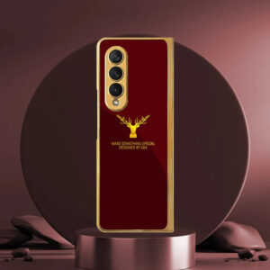 Samsung Galaxy Z Fold 3 With Glossy Maroon  And Gold Deer Design Case