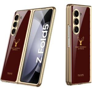 Samsung Galaxy Z Fold 5 With Glossy Maroon  And Gold Deer Design Case