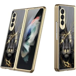 Samsung Galaxy Z Fold 3 With Glossy Black And Gold Lion Design Case
