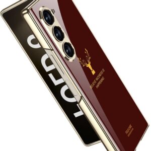Samsung Galaxy Z Fold 6 With Glossy Maroon  And Gold Deer Design Case