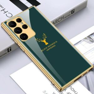 Samsung Galaxy S22 Ultra  With Glossy Green And Gold Deer Design Case