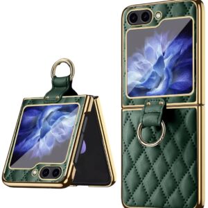 Samsung Galaxy Z Flip 5 Dark Green Cushion Leather Styles With Inbuilt Front Screen Guard