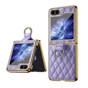 Samsung Galaxy Z Flip 5 Purple Cushion Leather Styles With Inbuilt Front Screen Guard