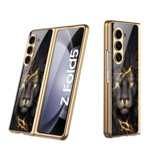 Samsung Galaxy Z Fold 5 With Glossy Black And Gold Lion Design Case