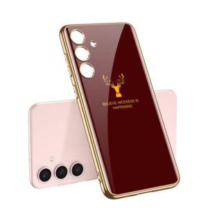 Samsung Galaxy S24 With Glossy Maroon And Gold Deer Design Case