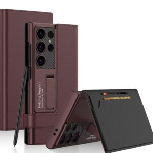 Samsung Galaxy S24 Ultra Maroon  Leather Styles With  Magnetic Premium Flip Cover